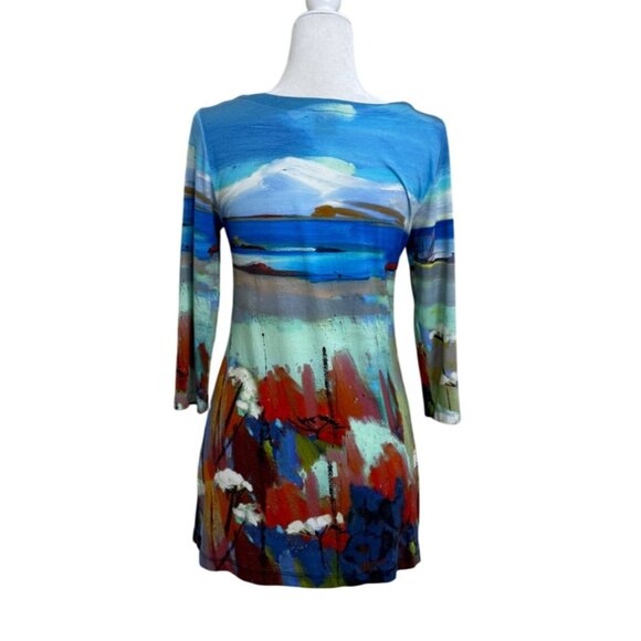 Dolcezza Womens Top Colorful Seaside Beach Artistic 3/4 Sleeve Tunic Size XS - Picture 3 of 6